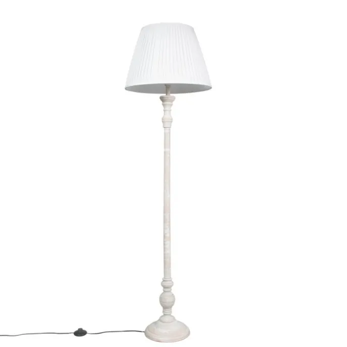 Landelijke vloerlamp grijs met witte plissé kap - Classico