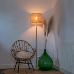 Landelijke vloerlamp hout met linnen kap naturel 32 cm - Mels