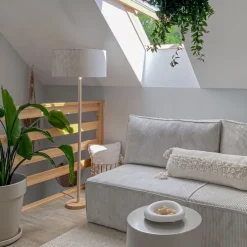 Landelijke vloerlamp hout met lichtbruine kap - Mels