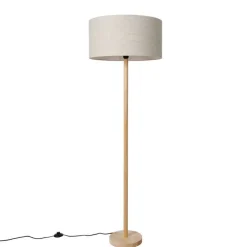 Landelijke vloerlamp hout met lichtbruine kap - Mels