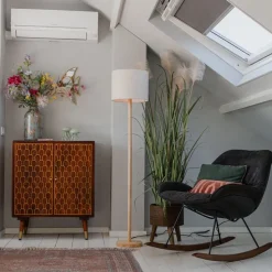 Landelijke vloerlamp hout met linnen kap beige 32 cm - Mels