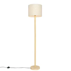 Landelijke vloerlamp hout met linnen kap beige 32 cm - Mels