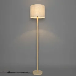 Landelijke vloerlamp hout met linnen kap beige 32 cm - Mels