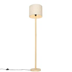 Landelijke vloerlamp hout met linnen kap beige 32 cm - Mels