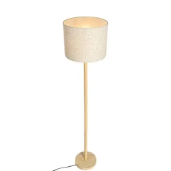 Landelijke vloerlamp hout met linnen kap beige 32 cm - Mels