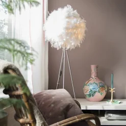 Landelijke vloerlamp staal met wit - Feather