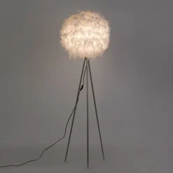 Landelijke vloerlamp staal met wit - Feather