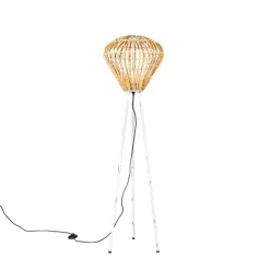 Landelijke vloerlamp tripod bamboe met wit - Canna Diamond