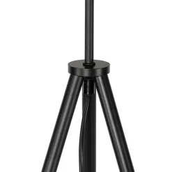 Landelijke vloerlamp tripod zwart met rotan kap - Kata
