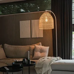 Landelijke vloerlamp wit met rotan - Sam