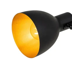 Landelijke vloerlamp zwart met hout 3-lichts - Flint