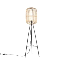 Landelijke vloerlamp zwart met rotan - Manila