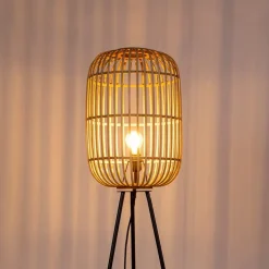 Landelijke vloerlamp zwart met rotan - Manila