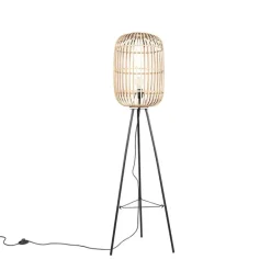 Landelijke vloerlamp zwart met rotan - Manila