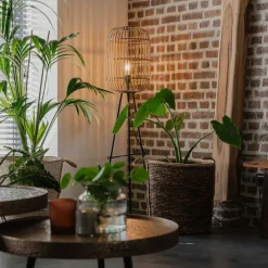 Landelijke vloerlamp zwart met rotan - Manila