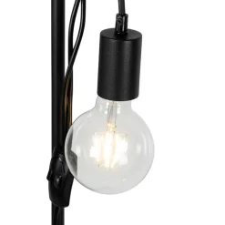 Landelijke vloerlamp zwart met hout 2-lichts - Dami