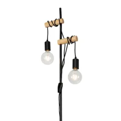 Landelijke vloerlamp zwart met hout 2-lichts - Dami
