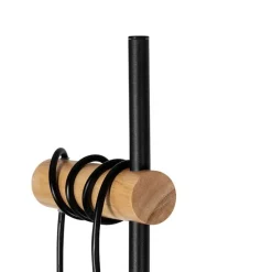 Landelijke vloerlamp zwart met hout 2-lichts - Dami