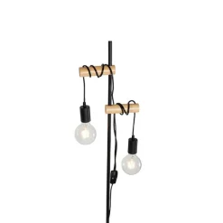 Landelijke vloerlamp zwart met hout 2-lichts - Dami