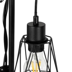 Landelijke vloerlamp zwart met hout 2-lichts met kap - Dami Frame