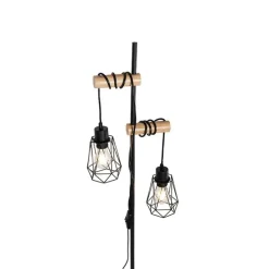 Landelijke vloerlamp zwart met hout 2-lichts met kap - Dami Frame