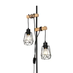 Landelijke vloerlamp zwart met hout 2-lichts met kap - Dami Frame
