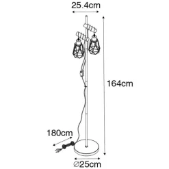 Landelijke vloerlamp zwart met hout 2-lichts met kap - Dami Frame