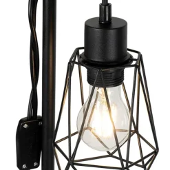 Landelijke vloerlamp zwart met hout 2-lichts met kap - Dami Frame