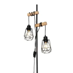 Landelijke vloerlamp zwart met hout 2-lichts met kap - Dami Frame