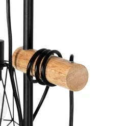 Landelijke vloerlamp zwart met hout 2-lichts met kap - Dami Frame