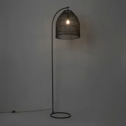 Landelijke vloerlamp zwart met rotan - Sam