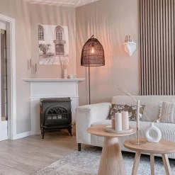 Landelijke vloerlamp zwart met rotan - Sam