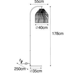 Landelijke vloerlamp zwart met rotan - Sam