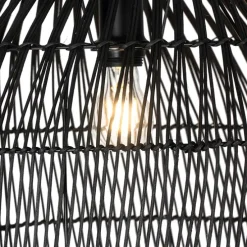 Landelijke vloerlamp zwart met rotan - Sam