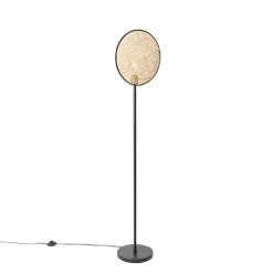 Landelijke vloerlamp zwart met rotan 35 cm - Kata