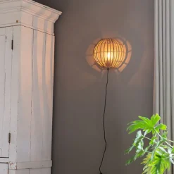 Landelijke wandlamp bamboe half rond - Canna