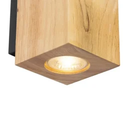 Landelijke wandlamp hout vierkant 2-lichts - Sandy