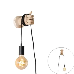 Landelijke wandlamp hout met zwart - Hand