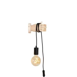 Landelijke wandlamp hout met zwart - Hand