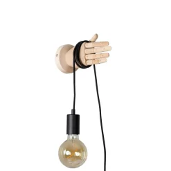 Landelijke wandlamp hout met zwart - Hand