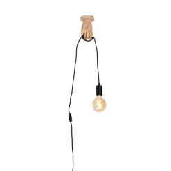 Landelijke wandlamp hout met zwart - Hand