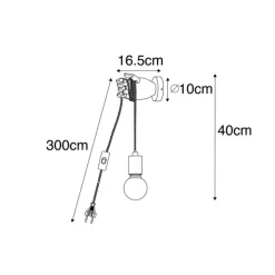 Landelijke wandlamp hout met zwart - Hand