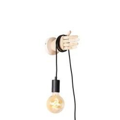 Landelijke wandlamp hout met zwart - Hand