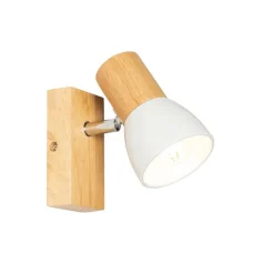 Landelijke wandlamp hout met wit verstelbaar - Thorin