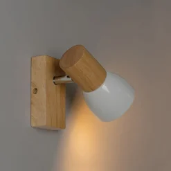 Landelijke wandlamp hout met wit verstelbaar - Thorin