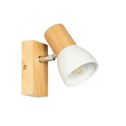 Landelijke wandlamp hout met wit verstelbaar - Thorin