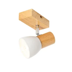 Landelijke wandlamp hout met wit verstelbaar - Thorin