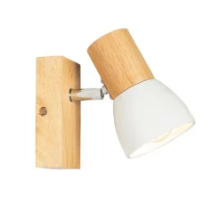 Landelijke wandlamp hout met wit verstelbaar - Thorin