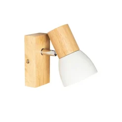 Landelijke wandlamp hout met wit verstelbaar - Thorin