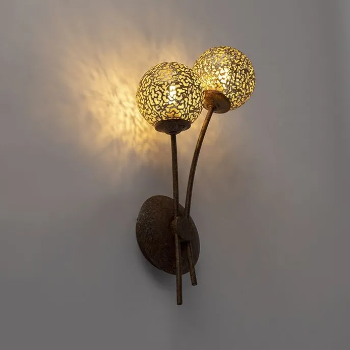 Landelijke wandlamp roestbruin met schakelaar 2-lichts - Kreta